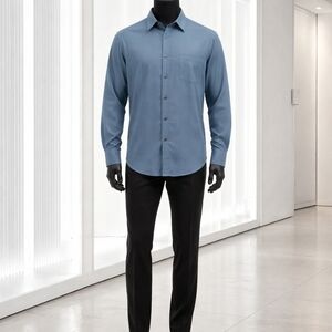 Men's Tommy Bahama Silk Wool Sateen Blue Button Down Shirt L with Brown Buttons